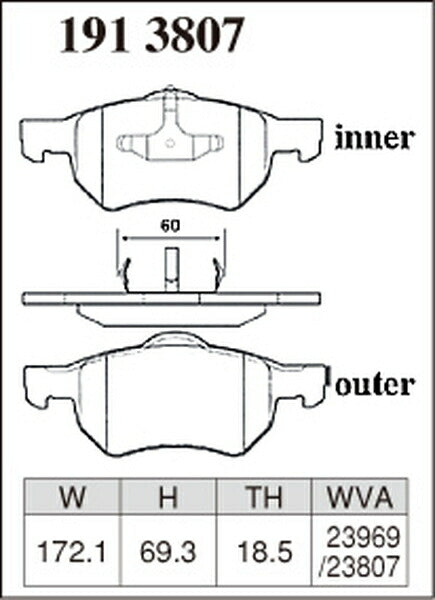 DIXCEL ブレーキパッド Xタイプ CHRYSLER グランドボイジャー GS33L/GS38L 1999/12〜2001 フロント左右セット 1913807