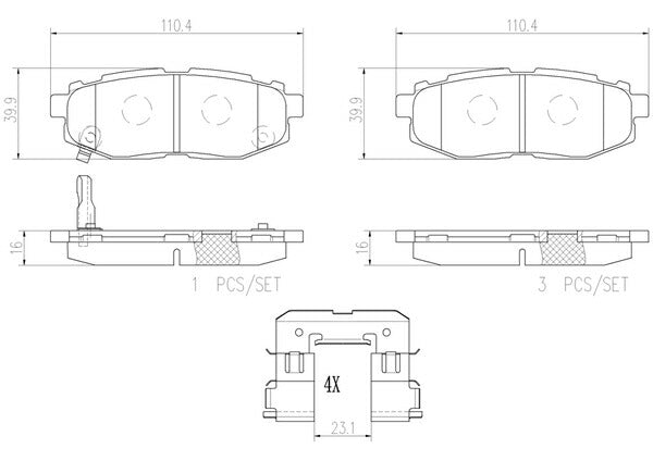 brembo CERAMIC PAD スバル インプレッサ GRF 2009/02〜 リア左右セット P78 018N