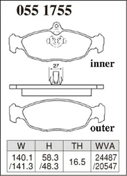 DIXCEL ブレーキパッド Zタイプ JAGUAR XJ12(X300) JLSA 1994/10〜1997/09 リア左右セット 0551755