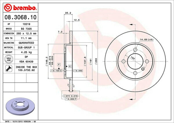 brembo BRAKE DISC BMW 3シリーズ E30 A18 1985/09〜1991 フロント左右セット 08.3068.10