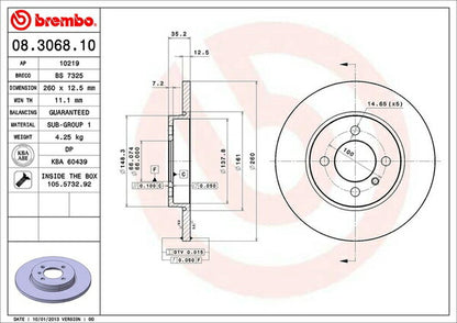 brembo BRAKE DISC BMW 3シリーズ E30 A18 1985/09〜1991 フロント左右セット 08.3068.10