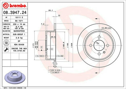 brembo BRAKE DISC ALPINA E30 C20 1986〜1987 リア左右セット 08.3947.24
