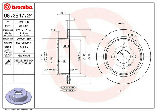 brembo BRAKE DISC BMW 3シリーズ E30 1989〜1991 リア左右セット 08.3947.24