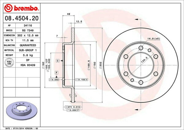 brembo BRAKE DISC トヨタ ランドクルーザー/ランドクルーザーシグナス LJ71G 1985/10〜1990/01 フロント左右セット 08.4504.20