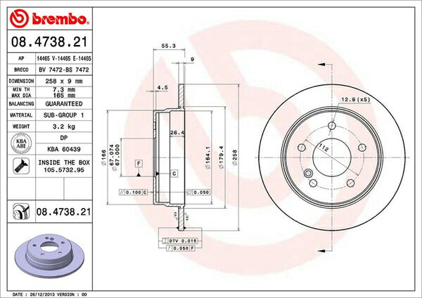 brembo BRAKE DISC MERCEDES BENZ Cクラス W202(セダン) 202125 1993〜2000 リア左右セット 08.4738.21