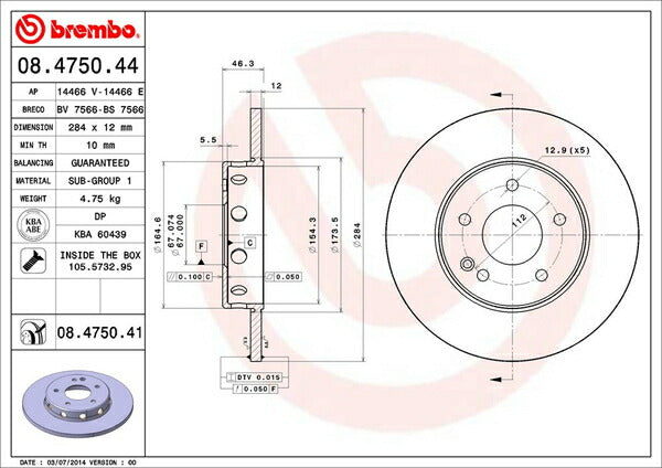 brembo BRAKE DISC MERCEDES BENZ Cクラス W202(セダン) 202125 1993〜2000 フロント左右セット 08.4750.41