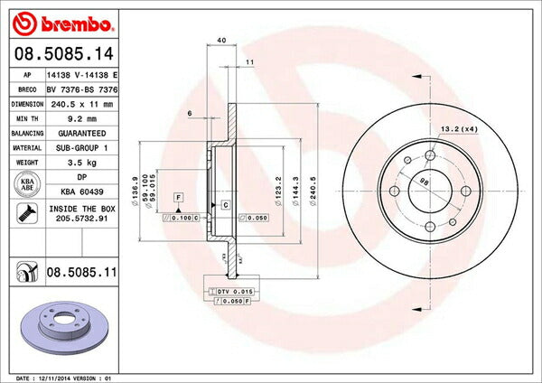 brembo BRAKE DISC LANCIA デドラ A835A8 1993〜1999 リア左右セット 08.5085.11