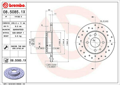 brembo XTRA BRAKE DISC ALFA ROMEO 155 167A2G 1995〜1998 リア左右セット 08.5085.1X