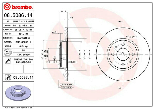 brembo BRAKE DISC FIAT 500C 31212 2017/09〜 フロント左右セット 08.5086.11