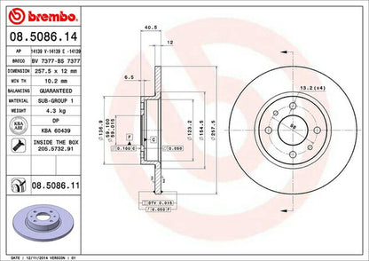 brembo BRAKE DISC FIAT 500C 31212 2017/09〜 フロント左右セット 08.5086.11