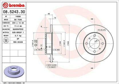 brembo BRAKE DISC ミツビシ ミラージュ CA3A 1991/10〜1994/09 フロント左右セット 08.5243.30