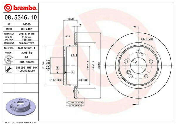 brembo BRAKE DISC MERCEDES BENZ SL R129 129066 1989〜1993/09 リア左右セット 08.5346.10