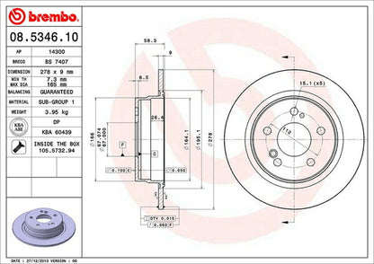 brembo BRAKE DISC MERCEDES BENZ SL R129 129063 1994/11〜1998/07 リア左右セット 08.5346.10
