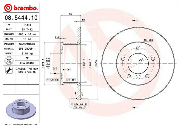 brembo BRAKE DISC MERCEDES BENZ Gクラス G463/W463 463233 1995/01〜 フロント左右セット 08.5444.10