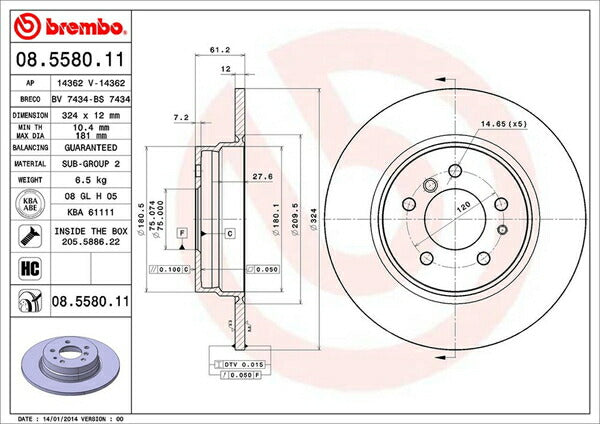 brembo BRAKE DISC BMW 8シリーズ E31 E50 1993/08〜1994/10 リア左右セット 08.5580.11