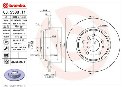 brembo BRAKE DISC BMW 8シリーズ E31 E50 1993/08〜1994/10 リア左右セット 08.5580.11