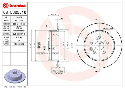 brembo BRAKE DISC トヨタ ビスタ SV21 1986/08〜1990/07 リア左右セット 08.5625.10