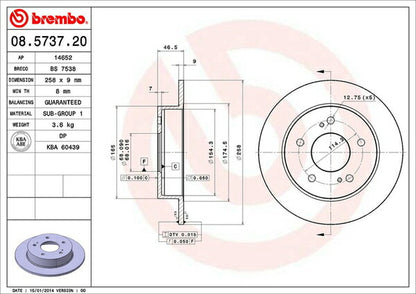 brembo BRAKE DISC ニッサン シルビア S14/CS14 1993/10〜1999/01 リア左右セット 08.5737.20