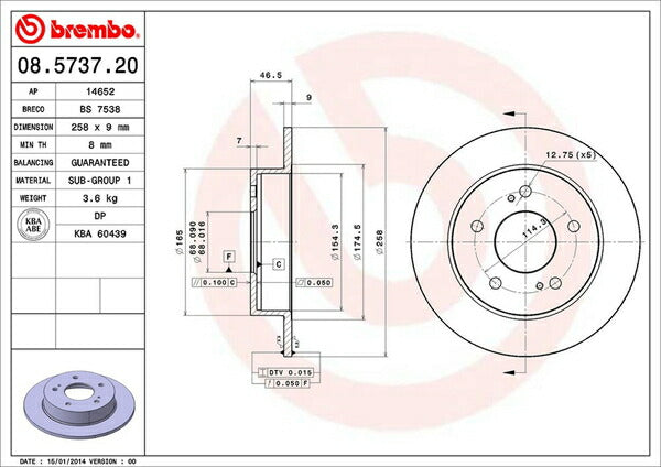 brembo BRAKE DISC ニッサン シルビア S15 1999/01〜2002/09 リア左右セット 08.5737.20