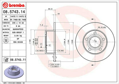 brembo BRAKE DISC AUDI A6(C4) 4AABC/4AAAH 1994〜1998 リア左右セット 08.5743.11