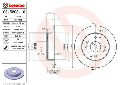 brembo BRAKE DISC ホンダ アコード CD6 1993/09〜1997/09 リア左右セット 08.5803.10