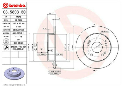 brembo BRAKE DISC ホンダ シビックタイプR EP3 2001/10〜2007/02 リア左右セット 08.5803.30