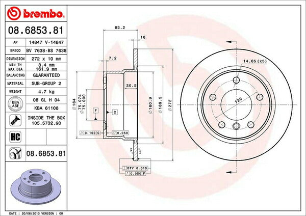 brembo BRAKE DISC BMW Z3 E40 CN30 2000/08〜2003 リア左右セット 08.6853.81
