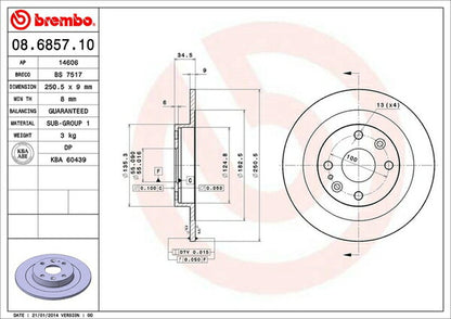 brembo BRAKE DISC マツダ レーザー BHA8PF 1994/04〜1998/11 リア左右セット 08.6857.10