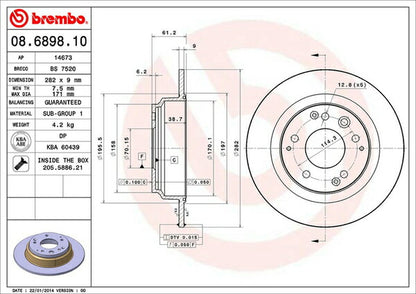 brembo BRAKE DISC ホンダ ステップワゴン RF1/RF2 1996/05〜2001/04 リア左右セット 08.6898.10