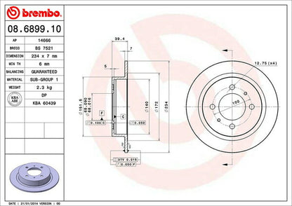 brembo BRAKE DISC ニッサン ルキノ HB14 1994/05〜1997/08 リア左右セット 08.6899.10