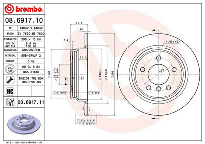 brembo BRAKE DISC BMW 5シリーズ E39(セダン) DD25/DM25 1996/07〜2000/10 リア左右セット 08.6917.10
