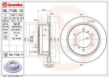 brembo BRAKE DISC ミツビシ パジェロ V24WG 1991/01〜1993/07 リア左右セット 08.7106.10
