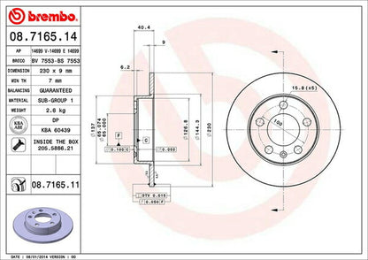 brembo BRAKE DISC VOLKSWAGEN ポロ 6RCTH 2013/04〜2015/01 リア左右セット 08.7165.11