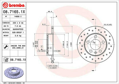 brembo XTRA BRAKE DISC AUDI A1 8XCAX/8XCPT 2011/01〜 リア左右セット 08.7165.1X