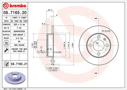 brembo BRAKE DISC VOLKSWAGEN ルポ 6EAVY 2003〜 リア左右セット 08.7165.21