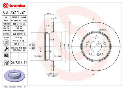 brembo BRAKE DISC MERCEDES BENZ Eクラス W210(セダン) 210070 1997/08〜2002/05 リア左右セット 08.7211.21