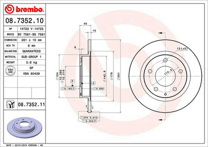 brembo BRAKE DISC マツダ ファミリア BJFP 2000/09〜2003/10 リア左右セット 08.7352.11