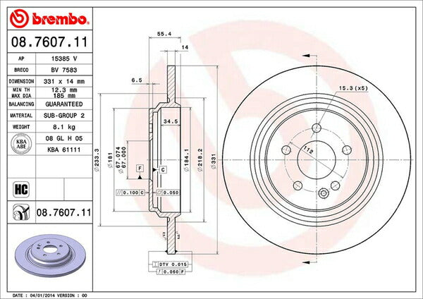 brembo BRAKE DISC MERCEDES BENZ Mクラス W163 163154 1998/08〜2003/02 リア左右セット 08.7607.11
