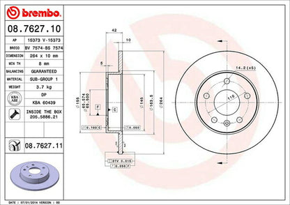 brembo BRAKE DISC OPEL アストラ(H) AH04Z20W 2004/11〜 リア左右セット 08.7627.10