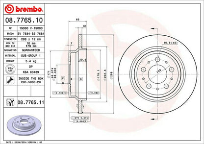 brembo BRAKE DISC VOLVO S60 RB5244/RB5254 2001/01〜2011/03 リア左右セット 08.7765.11