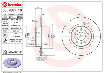 brembo BRAKE DISC ALFA ROMEO GT 93732L 2004/06〜2012/04 リア左右セット 08.7861.11