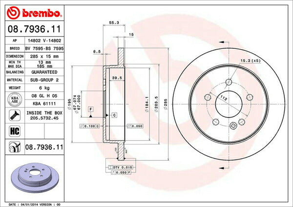 brembo BRAKE DISC MERCEDES BENZ Mクラス W163 163113 2000/05〜2003/02 リア左右セット 08.7936.11