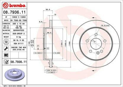 brembo BRAKE DISC MERCEDES BENZ Mクラス W163 163113 2000/05〜2003/02 リア左右セット 08.7936.11