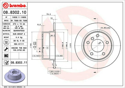 brembo BRAKE DISC BMW 3シリーズ E36 CG19 1998/04〜2001 リア左右セット 08.8302.11