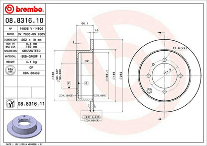 brembo BRAKE DISC ミツビシ エメロード E54A 1992/02〜1996/08 リア左右セット 08.8316.10