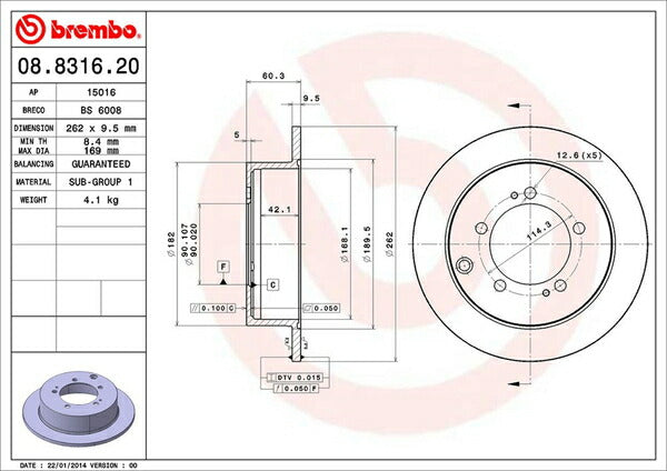 brembo BRAKE DISC ミツビシ パジェロイオ H76W 1998/06〜2006/01 リア左右セット 08.8316.20