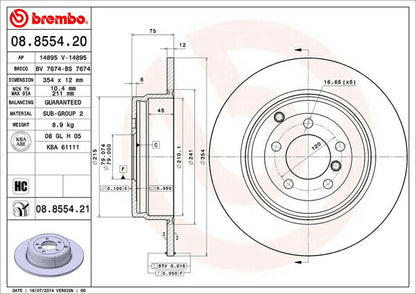 brembo BRAKE DISC LAND ROVER レンジローバー(III) LM44 2002/04〜2005/06 リア左右セット 08.8554.21