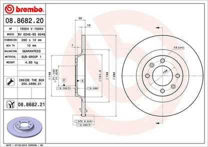 brembo BRAKE DISC CITROEN DS4 B7C5F03S 2011/09〜 リア左右セット 08.8682.21