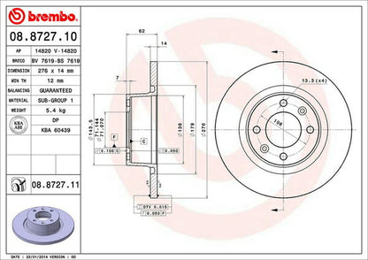 brembo BRAKE DISC CITROEN C5 ブレーキツアラー X4RFN/X4RFNW/X3RFJ 2001/07〜2008/10 リア左右セット 08.8727.11