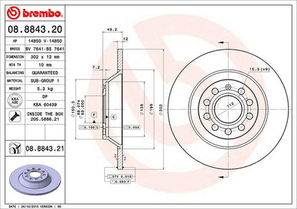 brembo BRAKE DISC AUDI A6(C6) 4FBDXS/4FBDXA/4FCCES/4FCCEA 2004/09〜2012/02 リア左右セット 08.8843.21